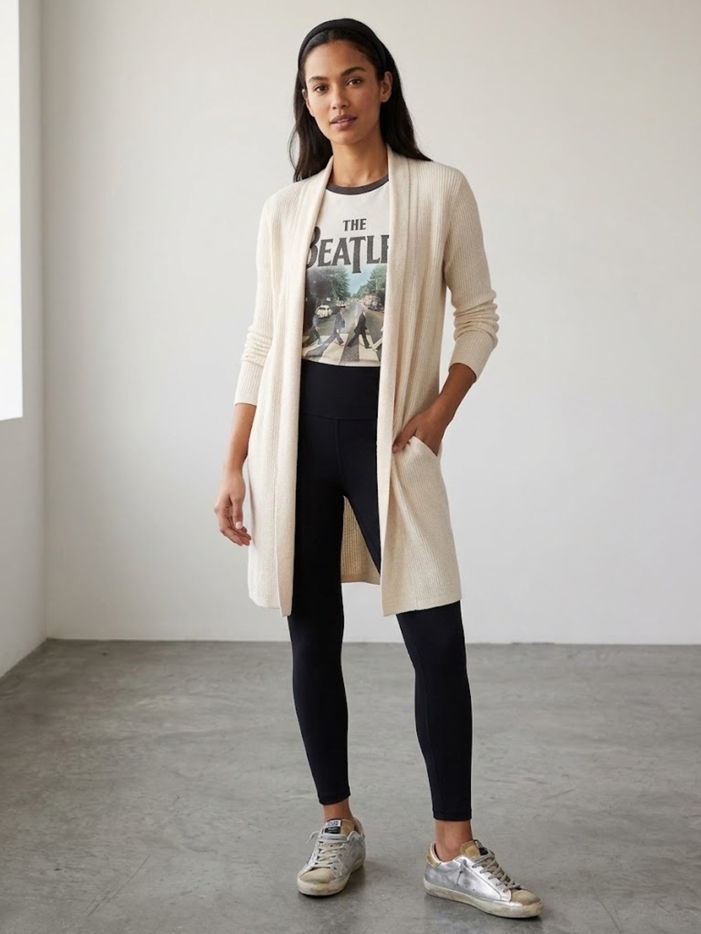 Banana Republic Cream Ribbed Long Cardigan – Size Medium